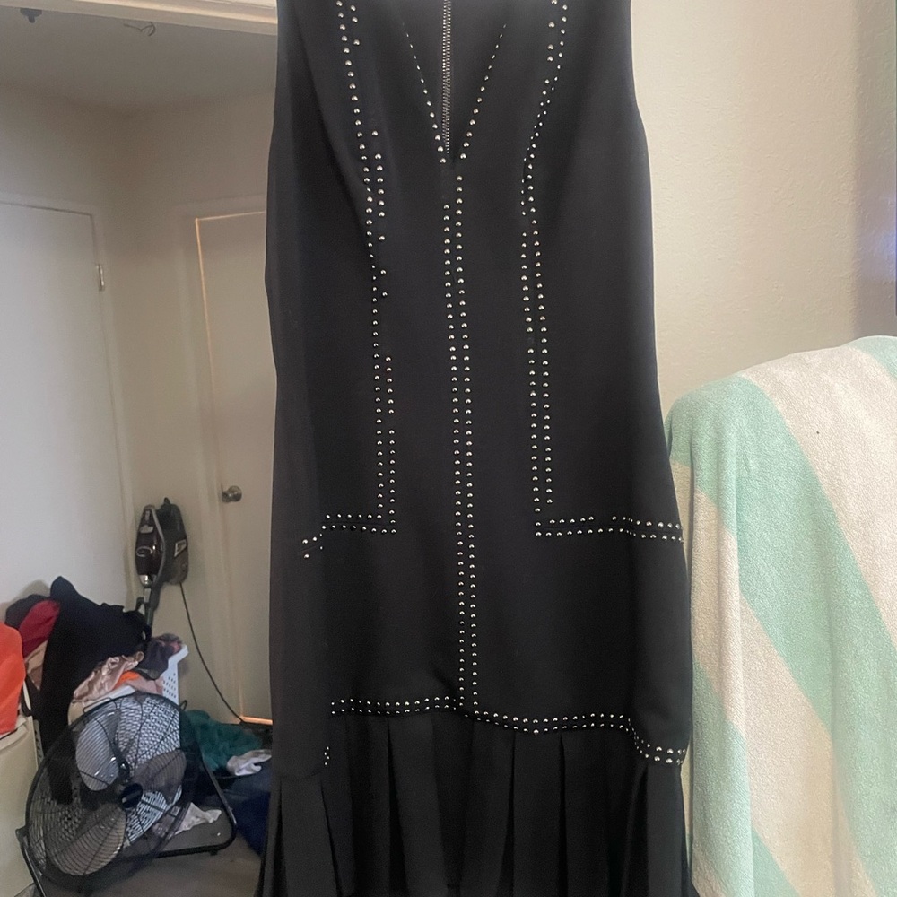 Sam Edelman Black Embellished Ruffled Sheath Dress